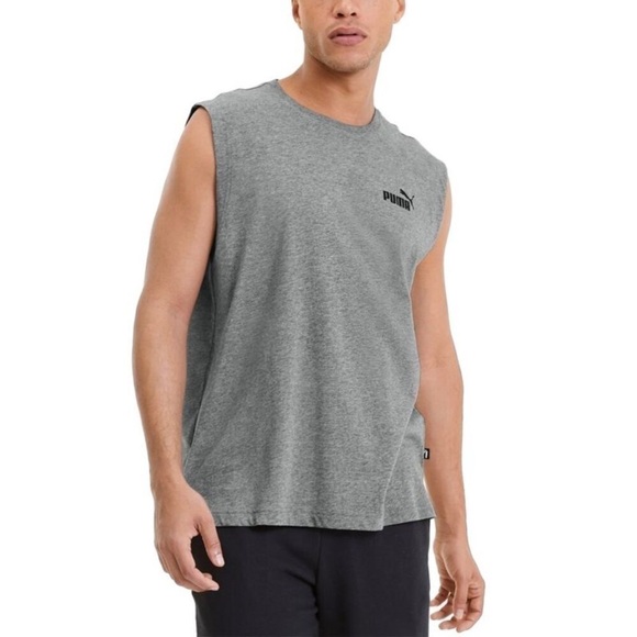 Puma Men's Ess Logo Graphic Sleeveless T-Shirt -Med Grey Heather- men’s shirt XL - Picture 1 of 8